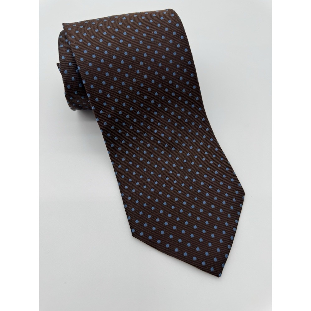 Ermenegildo Zegna Silk Tie Brown Blue Polka Dot Classic Luxury Designer Italy
